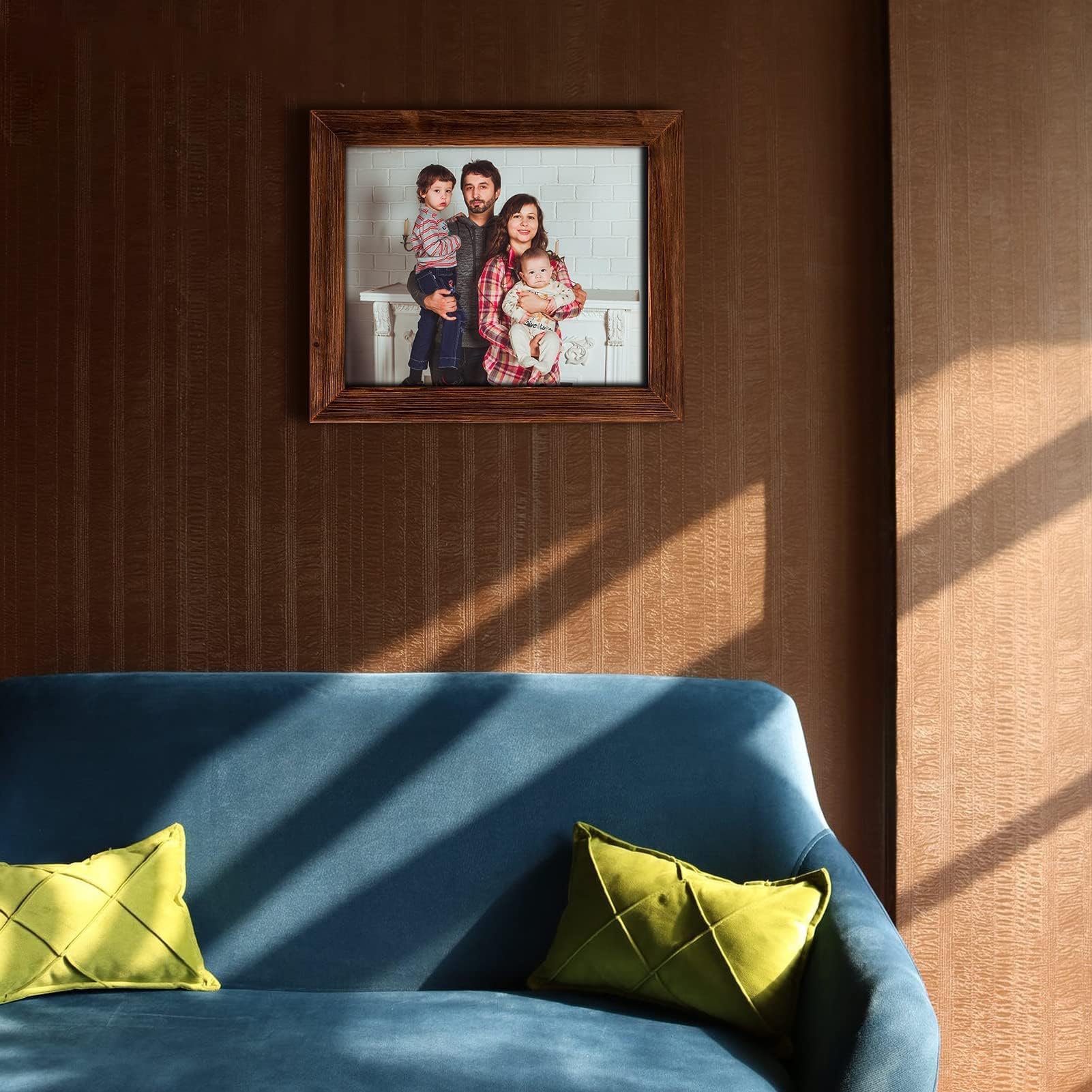 8 x 10 Picture Frame Wood Rustic Handmade Striped Border Brown Photo Frames High Definition Glass for Wall or Tabletop Display G